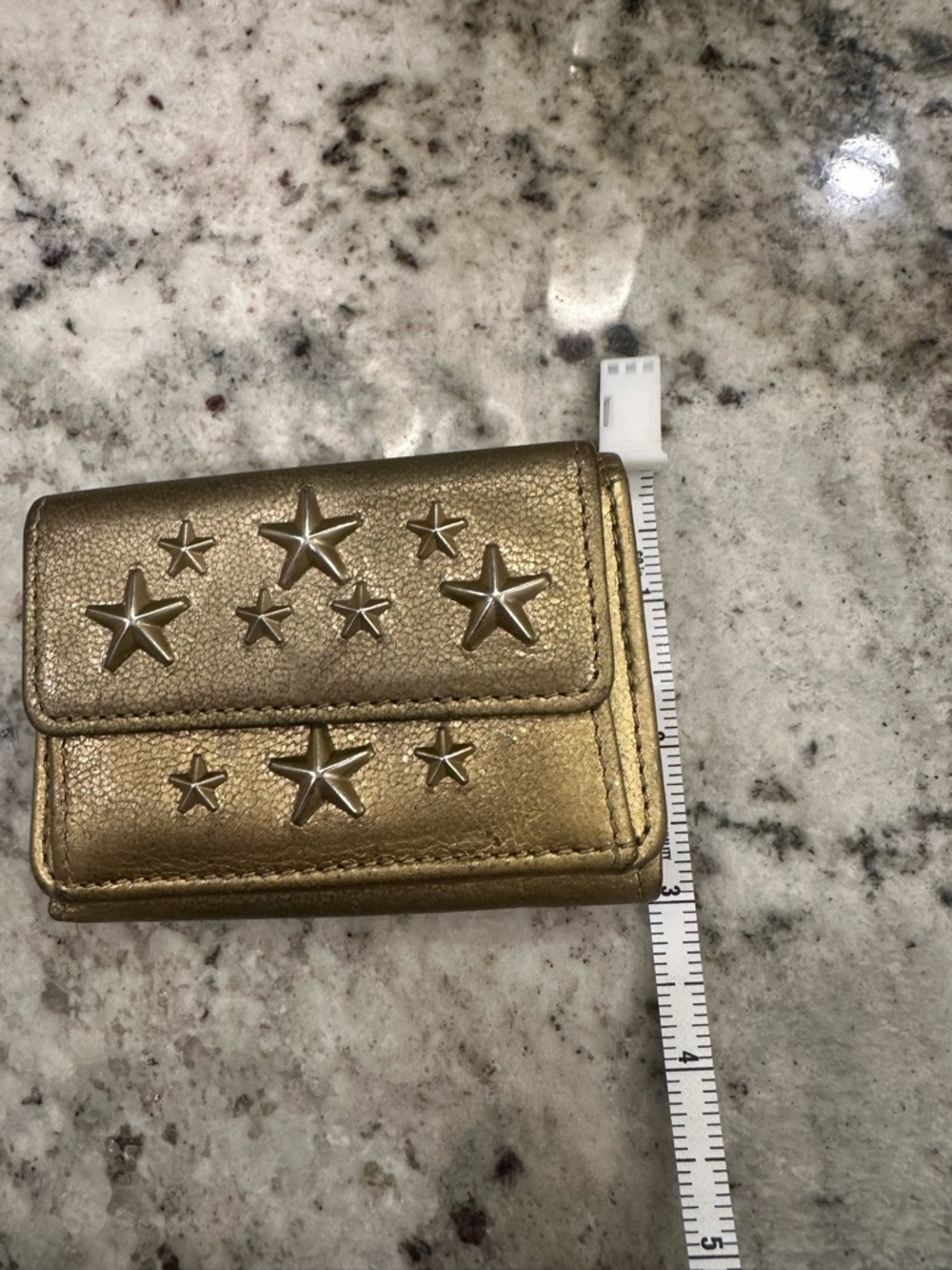 Jimmy Choo Metallic Gold Star Accent Compact Wallet - Picture 3 of 12